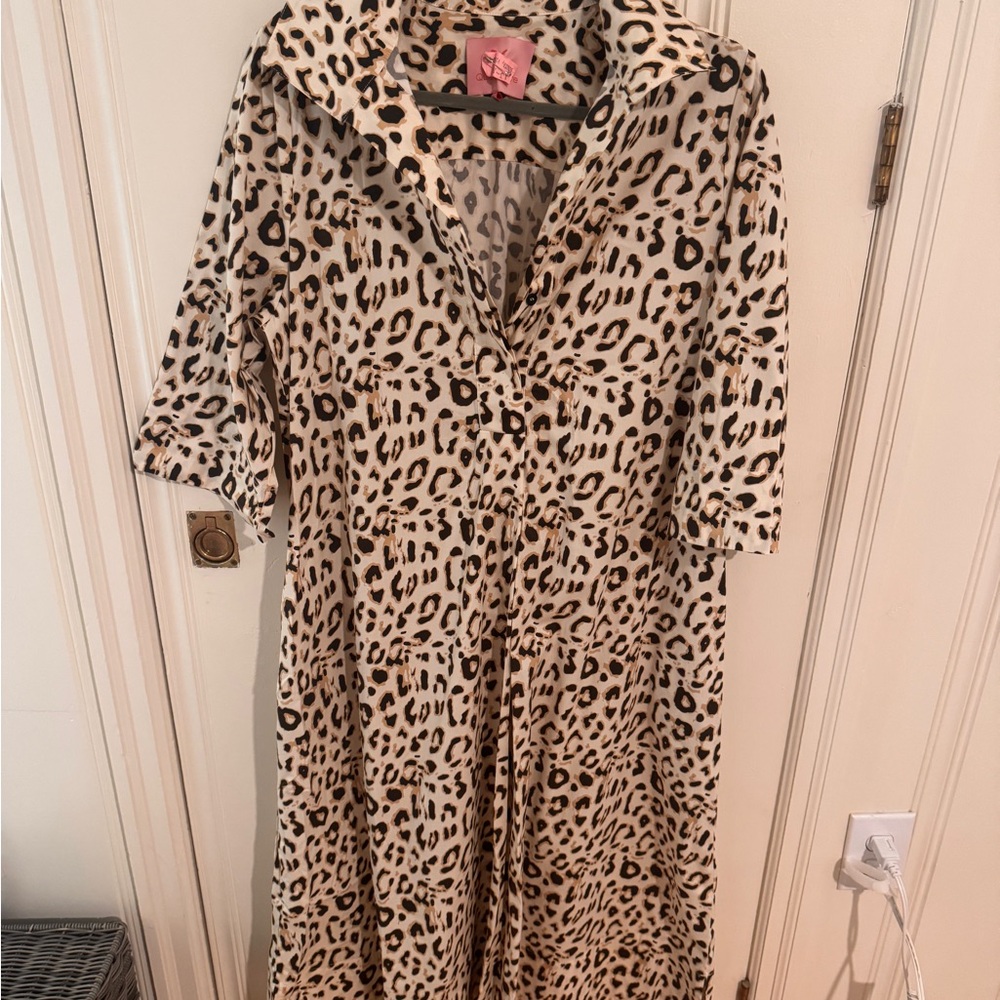 Animal Print Shirt Dress - Beige Leopard